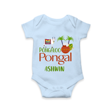 Pongalo Pongal - Mattu Pongal Delight Customized Romper for Babies with Name - BABY BLUE - 0 - 3 Months Old (Chest 16")