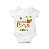 Pongalo Pongal - Mattu Pongal Delight Customized Romper for Babies with Name - WHITE - 0 - 3 Months Old (Chest 16")