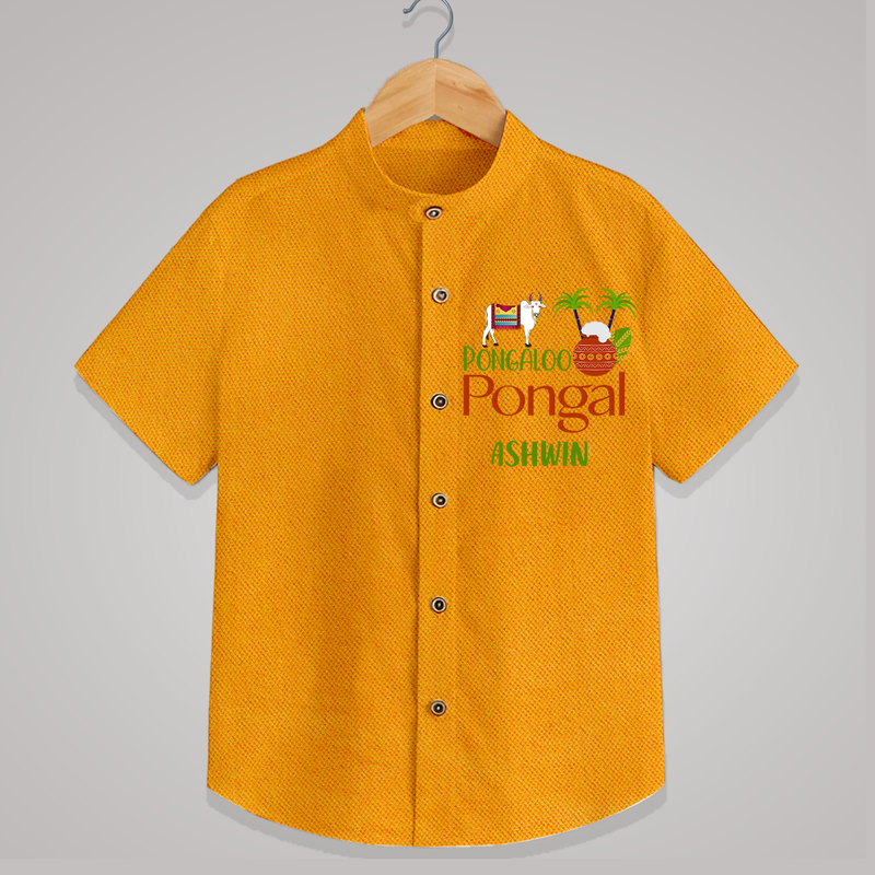 Pongalo Pongal - Mattu Pongal Delight Customized Shirt for Kids with Name - CHROME YELLOW - 0 - 6 Months Old (Chest 23")