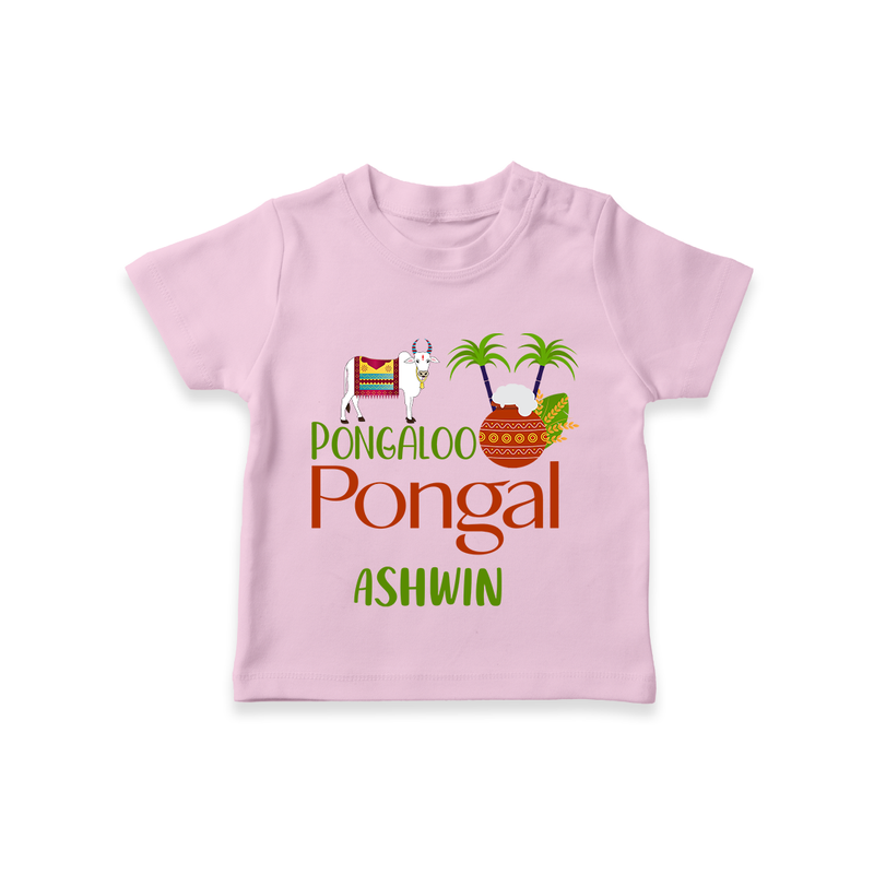 Pongalo Pongal - Mattu Pongal Delight Customized T-Shirt for Kids with Name - PINK - 0-5 Months Old (Chest 17")