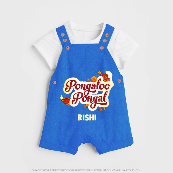 Pongaloo Pongal Dungaree  Print with Name Customisation - COBALT BLUE - 0 - 5 Months Old (Chest 18")