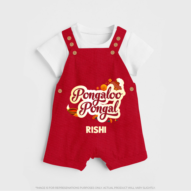 Pongalo Pongal - Festive Cow Themed Customized Dungaree Set for Kids with Name - RED - 0 - 5 Months Old (Chest 18")