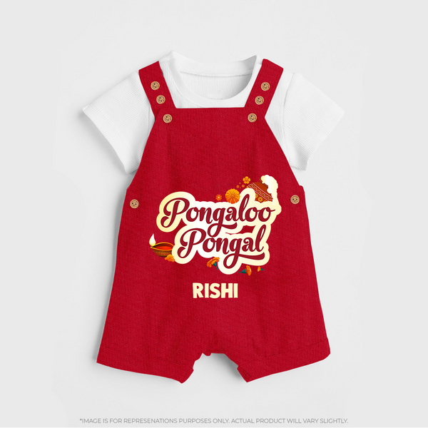 Pongaloo Pongal Dungaree  Print with Name Customisation - RED - 0 - 5 Months Old (Chest 18")