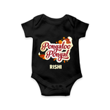 Pongalo Pongal - Festive Cow Themed Customized Romper for Babies with Name - BLACK - 0 - 3 Months Old (Chest 16")