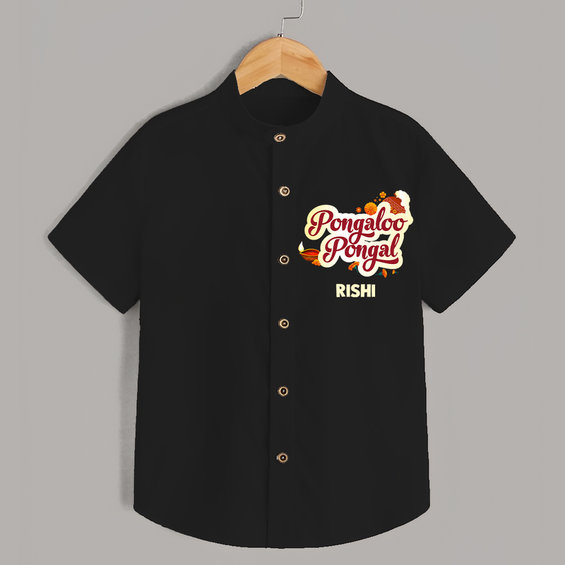 Pongalo Pongal - Festive Cow Themed Customized Shirt for Kids with Name - BLACK - 0 - 6 Months Old (Chest 23")