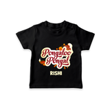 Pongalo Pongal - Festive Cow Themed Customized T-Shirt for Kids with Name - BLACK - 0-5 Months Old (Chest 17")