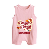 Pongalo Pongal - Festive Cow Themed Customized Romper Suit for Babies with Name - BABY PINK - 0 - 5 Months Old (Chest 18")