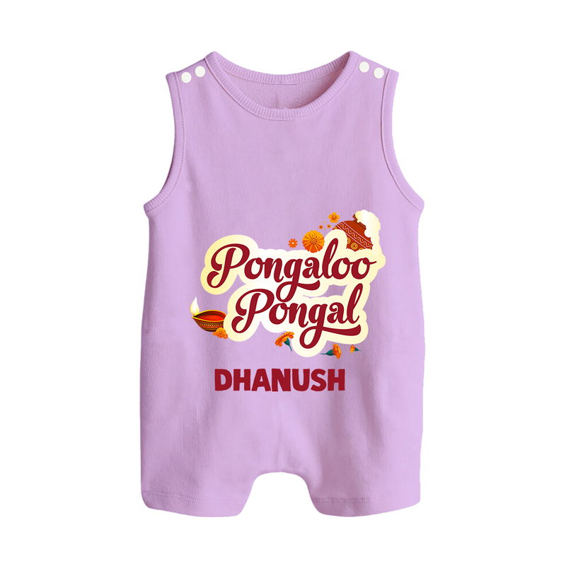 Pongalo Pongal - Festive Cow Themed Customized Romper Suit for Babies with Name - LILAC - 0 - 5 Months Old (Chest 18")