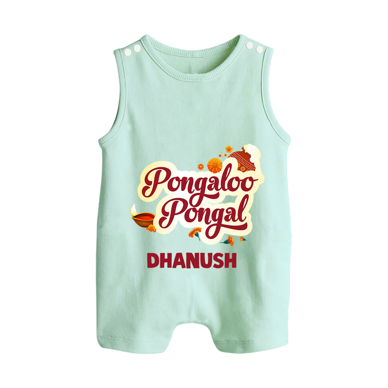 Pongalo Pongal - Festive Cow Themed Customized Romper Suit for Babies with Name - MINT GREEN - 0 - 5 Months Old (Chest 18")