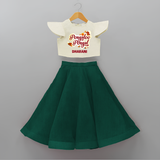 Pongalo Pongal - Festive Cow Themed Customized Crop Top And Skirt for Kids with Name - BOTTLE GREEN - 6 - 9 Months Old (Chest 20" , Frock Waist 20")