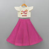 Pongalo Pongal - Festive Cow Themed Customized Crop Top And Skirt for Kids with Name - FUSCHIA - 6 - 9 Months Old (Chest 20" , Frock Waist 20")