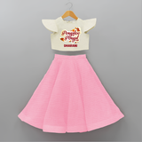 Pongalo Pongal - Festive Cow Themed Customized Crop Top And Skirt for Kids with Name - PINK - 6 - 9 Months Old (Chest 20" , Frock Waist 20")