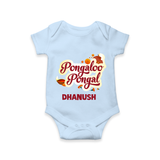 Pongalo Pongal - Festive Cow Themed Customized Romper for Babies with Name - BABY BLUE - 0 - 3 Months Old (Chest 16")