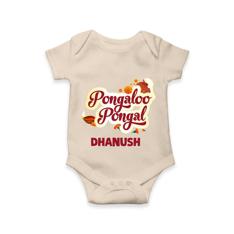 Pongalo Pongal - Festive Cow Themed Customized Romper for Babies with Name - IVORY - 0 - 3 Months Old (Chest 16")