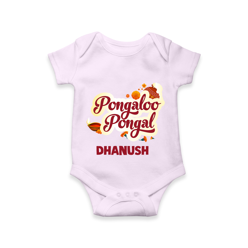 Pongalo Pongal - Festive Cow Themed Customized Romper for Babies with Name - LILAC - 0 - 3 Months Old (Chest 16")