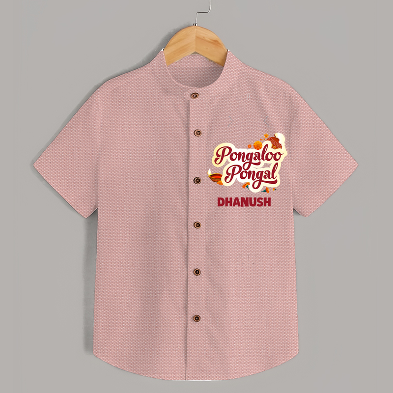 Pongalo Pongal - Festive Cow Themed Customized Shirt for Kids with Name - PEACH - 0 - 6 Months Old (Chest 23")