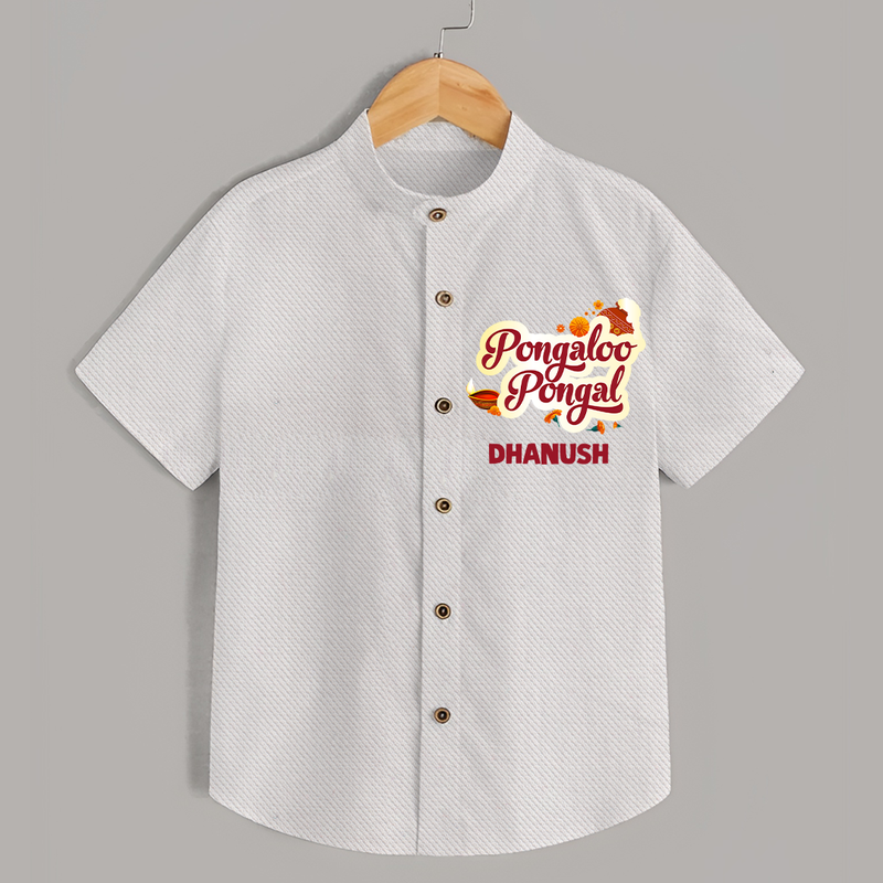 Pongalo Pongal - Festive Cow Themed Customized Shirt for Kids with Name - WHITE - 0 - 6 Months Old (Chest 23")