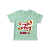 Pongalo Pongal - Festive Cow Themed Customized T-Shirt for Kids with Name - MINT GREEN - 0-5 Months Old (Chest 17")