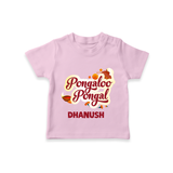 Pongalo Pongal - Festive Cow Themed Customized T-Shirt for Kids with Name - PINK - 0-5 Months Old (Chest 17")