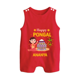 Happy Pongal Romper Suit with Name Personalisation - RED - 0 - 5 Months Old (Chest 18")