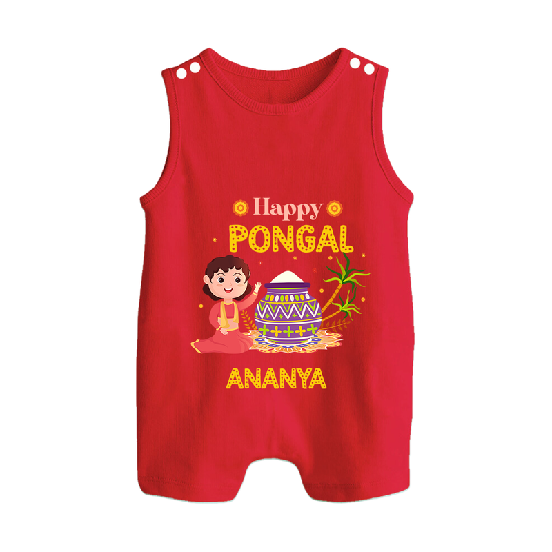 Happy Pongal - Heritage and Happiness Customized Romper Suit for Babies with Name - RED - 0 - 5 Months Old (Chest 18")