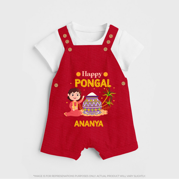 Happy Pongal Dungaree with Name Personalisation - RED - 0 - 5 Months Old (Chest 18")
