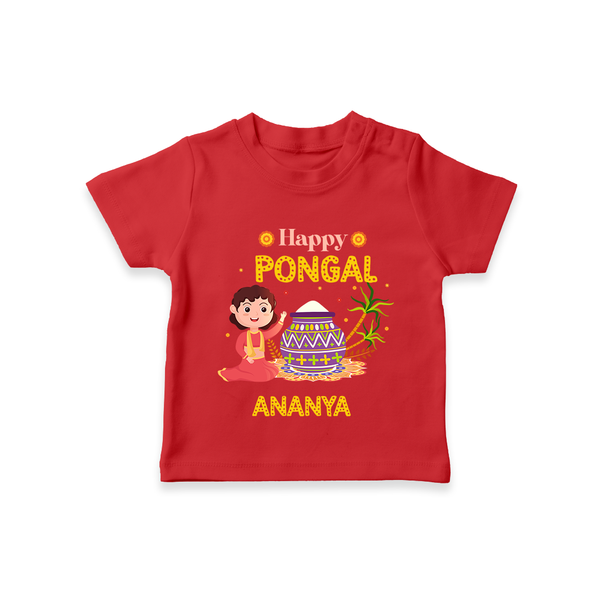Happy Pongal T-Shirt with Name Personalisation - RED - 0-5 Months Old (Chest 17")