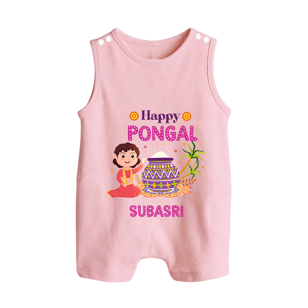 Happy Pongal Romper Suit with Name Personalisation - BABY PINK - 0 - 5 Months Old (Chest 18")