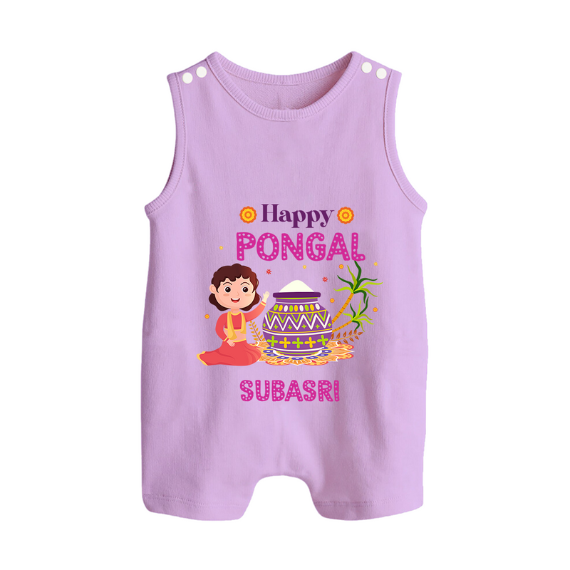 Happy Pongal - Heritage and Happiness Customized Romper Suit for Babies with Name - LILAC - 0 - 5 Months Old (Chest 18")