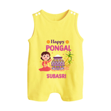 Happy Pongal Romper Suit with Name Personalisation - PASTEL YELLOW - 0 - 5 Months Old (Chest 18")