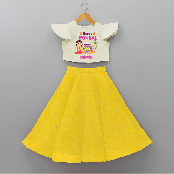 Happy Pongal - Heritage and Happiness Customized Crop Top And Skirt for Kids with Name - YELLOW - 6 - 9 Months Old (Chest 20" , Frock Waist 20")