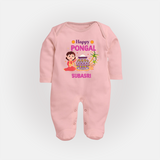 Happy Pongal - Heritage and Happiness Customized Sleep Suit for Babies with Name - BABY PINK - New Born (Chest 7.5")