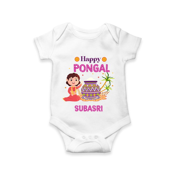 Happy Pongal - Heritage and Happiness Customized Romper for Babies with Name - WHITE - 0 - 3 Months Old (Chest 16")