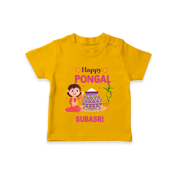 Happy Pongal T-Shirt with Name Personalisation - CHROME YELLOW - 0-5 Months Old (Chest 17")