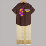 "Pongalo Pongal - Trendy Raw Silk Shirt And Dhoti for a Memorable Harvest Festival" - COFFEE BROWN - 0 - 6 Months Old (Chest-23") (Dhoti length-14")