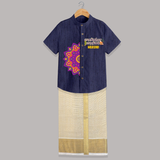 Pongalo Pongal Tamil Kids Shirt & Dhoti – Mandala Festive Print with Name Customisation - DARK BLUE - 0 - 6 Months Old (Chest-23") (Dhoti length-14")