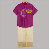 "Pongalo Pongal - Trendy Raw Silk Shirt And Dhoti for a Memorable Harvest Festival" - MAGENTA - 0 - 6 Months Old (Chest-23") (Dhoti length-14")