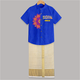 "Pongalo Pongal - Trendy Raw Silk Shirt And Dhoti for a Memorable Harvest Festival" - ROYAL BLUE - 0 - 6 Months Old (Chest-23") (Dhoti length-14")