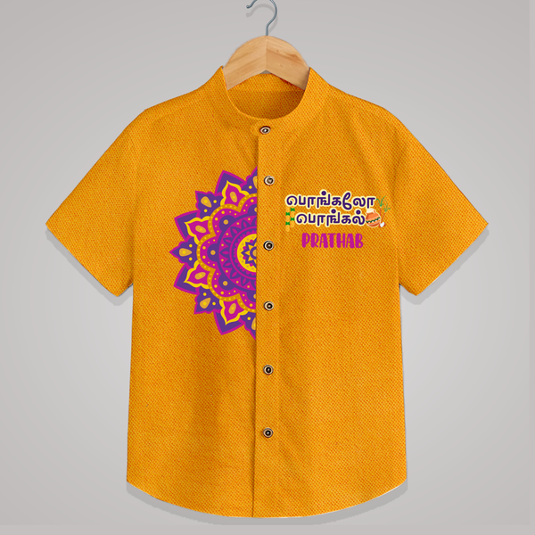 Pongalo Pongal Tamil Kids Shirt – Mandala Festive Print with Name Customisation - CHROME YELLOW - 0 - 6 Months Old (Chest 23")