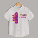 Pongalo Pongal Tamil Kids Shirt – Mandala Festive Print with Name Customisation - WHITE - 0 - 6 Months Old (Chest 23")