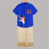 "Celebrate Pongal in Style - Festive Raw Silk Shirt And Dhoti for All Ages" - ROYAL BLUE - 0 - 6 Months Old (Chest-23") (Dhoti length-14")