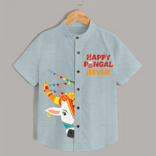 Happy Pongal Kids Shirt – Festive Bull Face Design with Custom Name