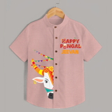 Happy Pongal Kids Shirt – Festive Bull Face Design with Custom Name - PEACH - 0 - 6 Months Old (Chest 23")