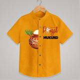 Happy Pongal Kids Shirt – Traditional Pongal Pot Illustration with Name Personalisation - CHROME YELLOW - 0 - 6 Months Old (Chest 23")