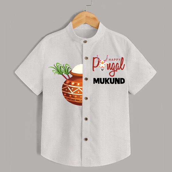 Happy Pongal Kids Shirt – Traditional Pongal Pot Illustration with Name Personalisation - WHITE - 0 - 6 Months Old (Chest 23")