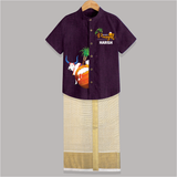 "Celebrate the Harvest - Happy Pongal Exclusive Raw Silk Shirt And Dhoti" - GRAPE - 0 - 6 Months Old (Chest-23") (Dhoti length-14")