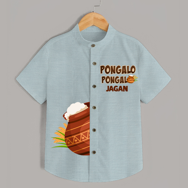 Pongalo pongal Pot Shirt with Name Personalisation - ARCTIC BLUE - 0 - 6 Months Old (Chest 23")