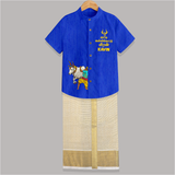 "Jallikattu Spirit - Stylish Raw Silk Shirt And Dhoti Honoring the Bull-Taming Festival" - ROYAL BLUE - 0 - 6 Months Old (Chest-23") (Dhoti length-14")