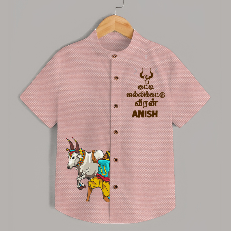 "Jallikattu Spirit - Stylish Shirts Honoring the Bull-Taming Festival" - PEACH - 0 - 6 Months Old (Chest 23")