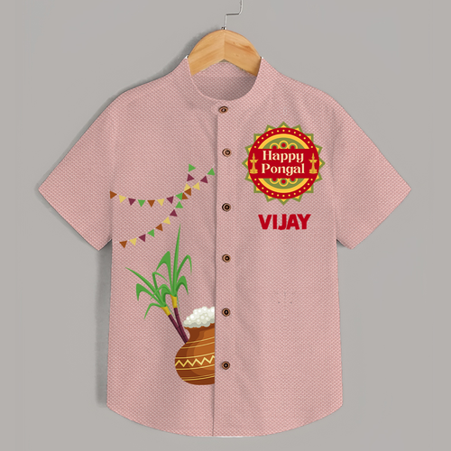 Happy Pongal Kids Shirt – Traditional Pongal Pot & Festive Badge Design with Name Personalisation